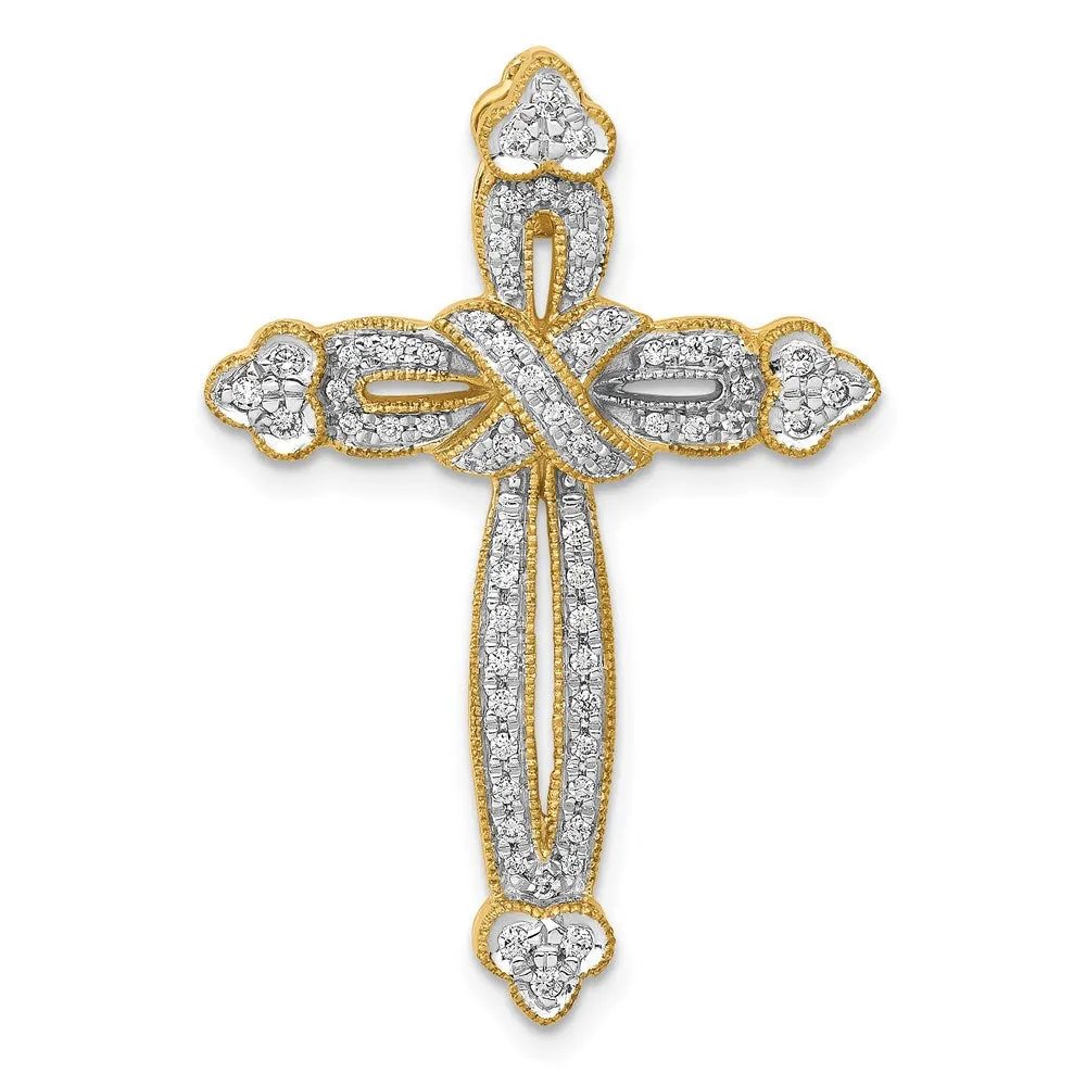 14k 1/4ct. Diamond Budded Cross Chain Slide