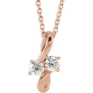 14K Rose 1/5 CTW Diamond Two-Stone Bypass 16-18" Necklace