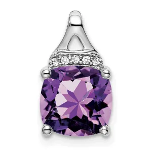 14k White Gold Cushion Amethyst and Diamond Pendant