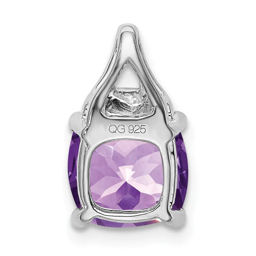 14k White Gold Cushion Amethyst and Diamond Pendant