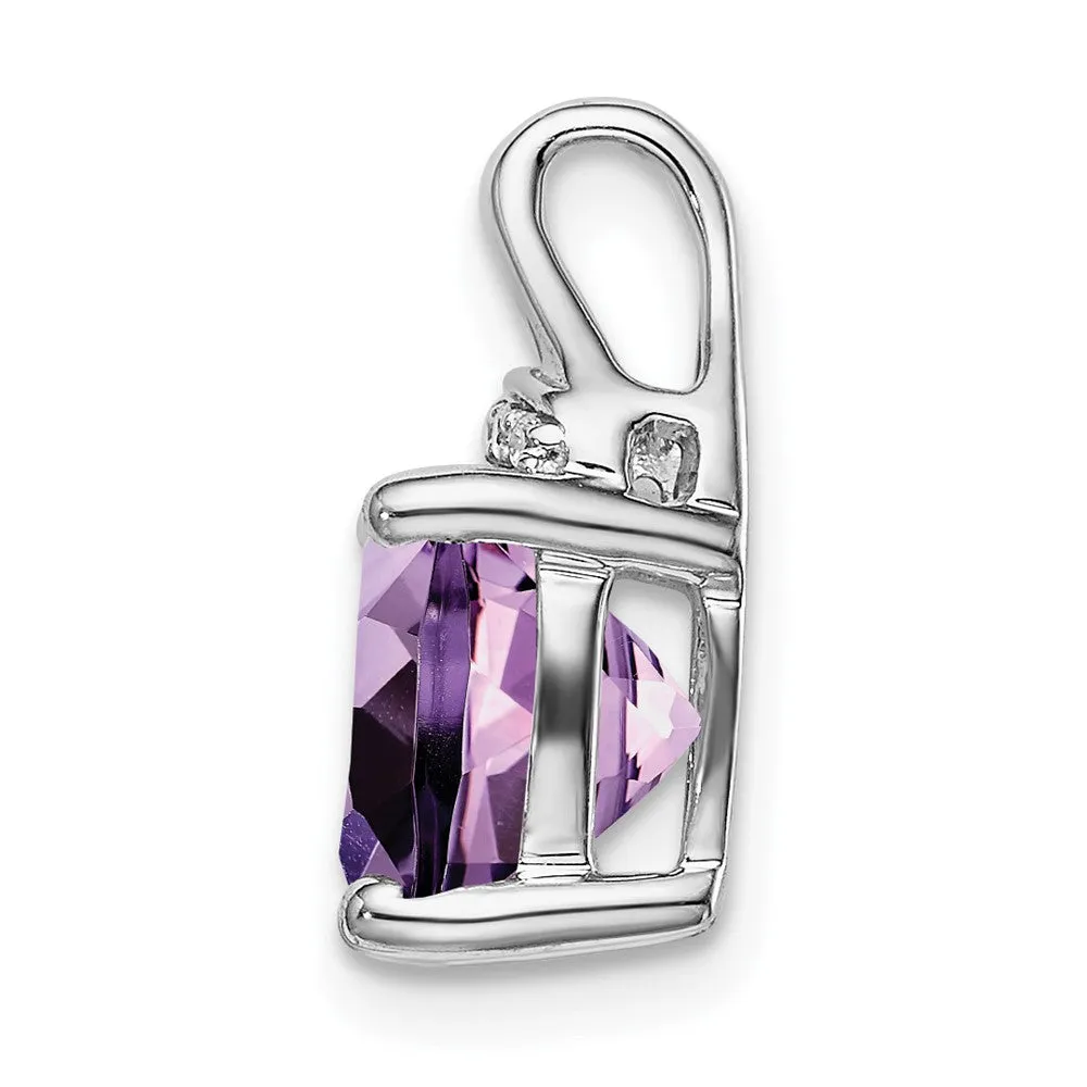 14k White Gold Cushion Amethyst and Diamond Pendant