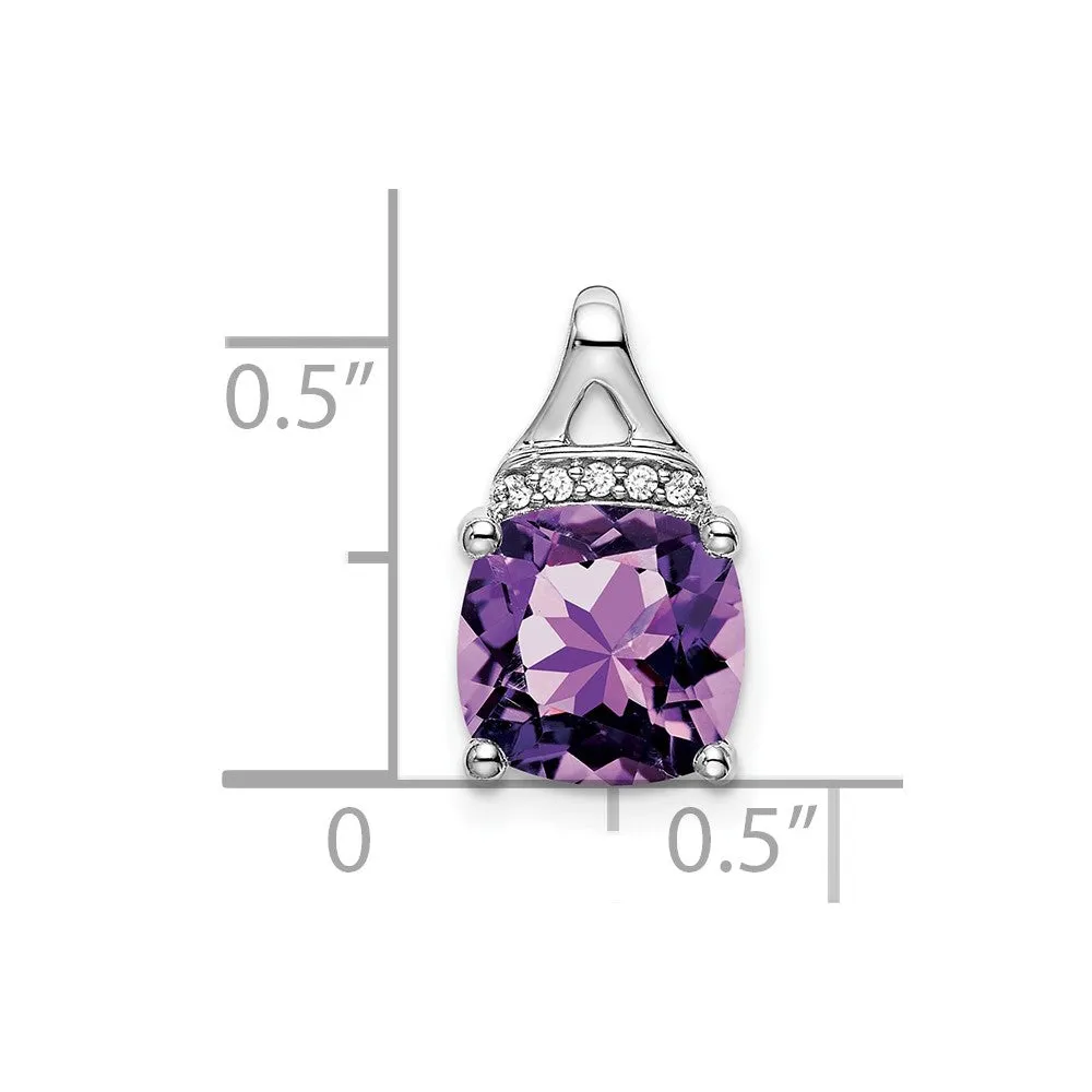 14k White Gold Cushion Amethyst and Diamond Pendant