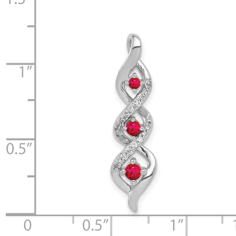 14k White Gold Diamond and .25 Ruby Twisted 3-stone Chain Slide