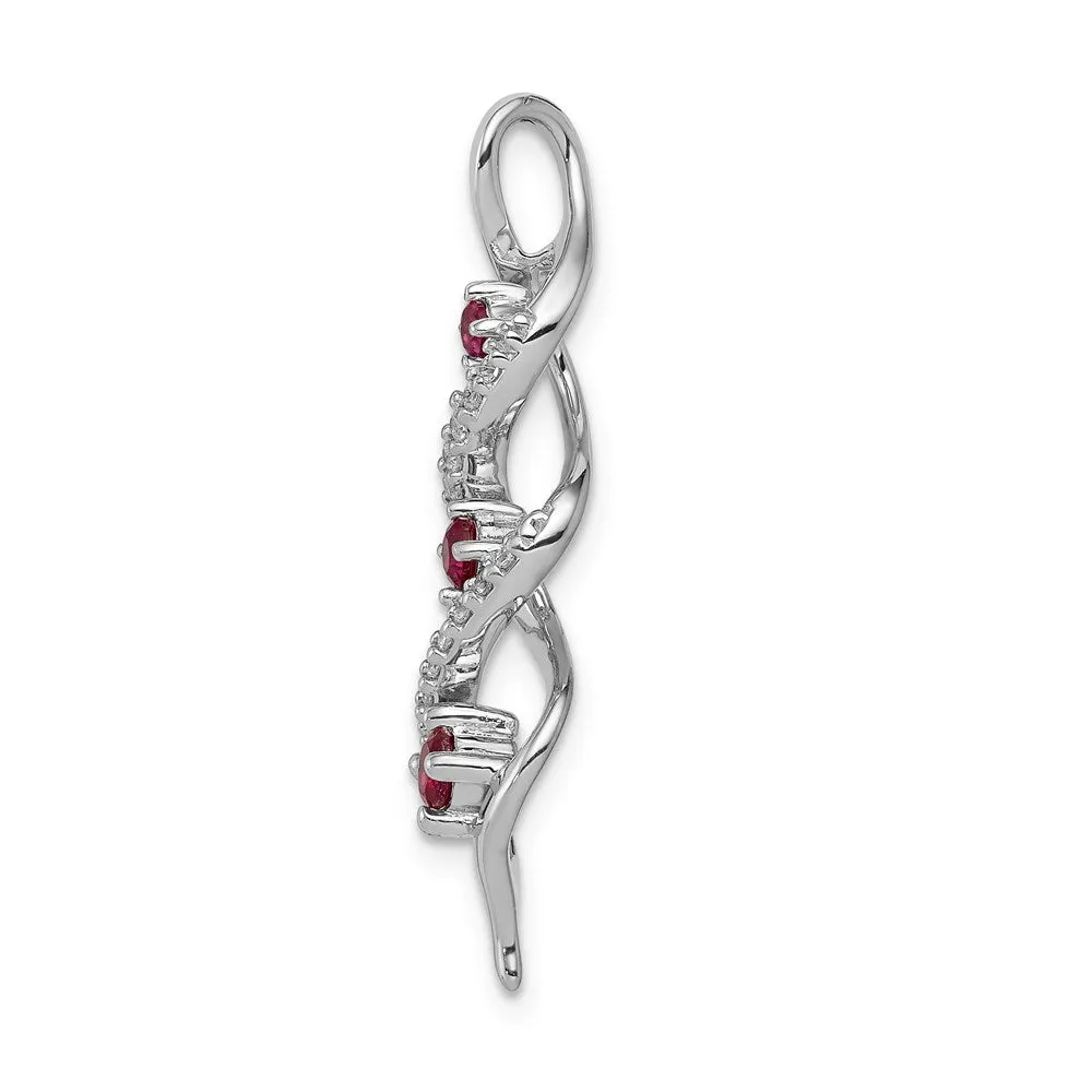 14k White Gold Diamond and .25 Ruby Twisted 3-stone Chain Slide