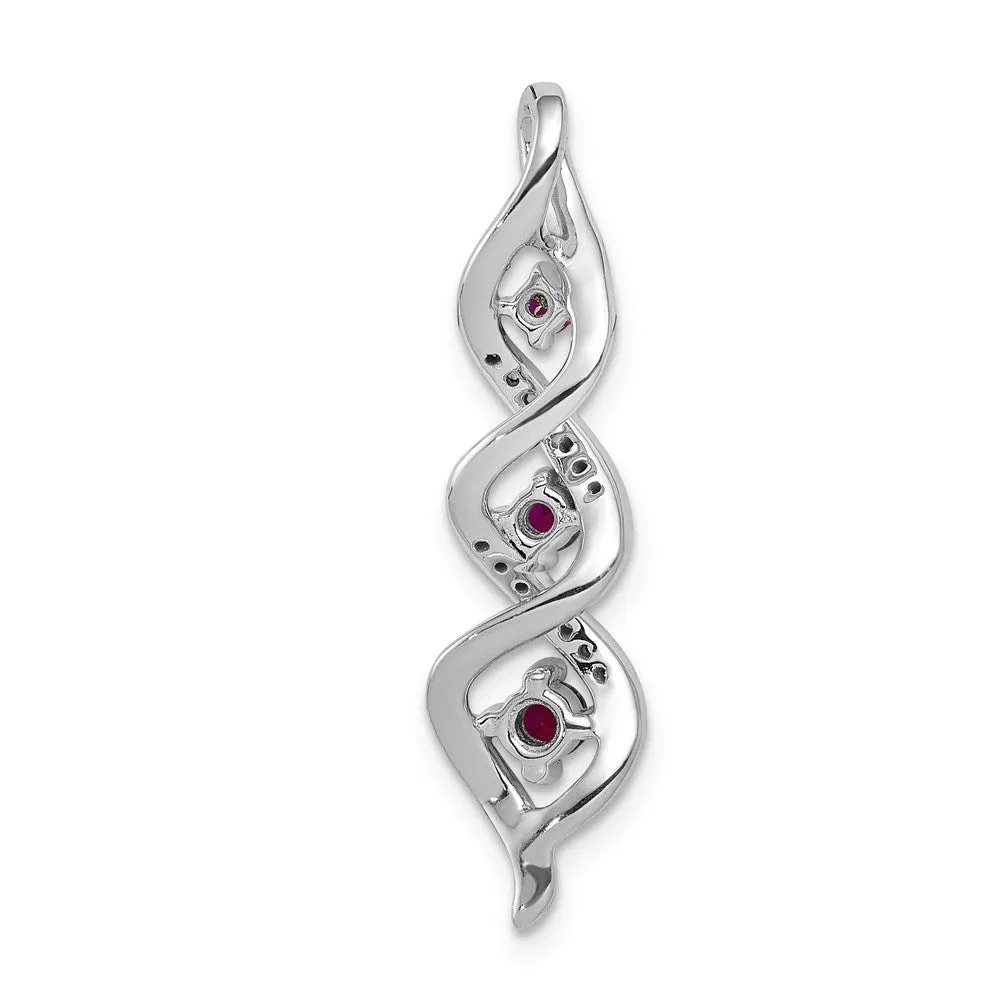 14k White Gold Diamond and .25 Ruby Twisted 3-stone Chain Slide