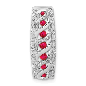 14k White Gold Diamond and .26 Ruby Fancy Chain Slide