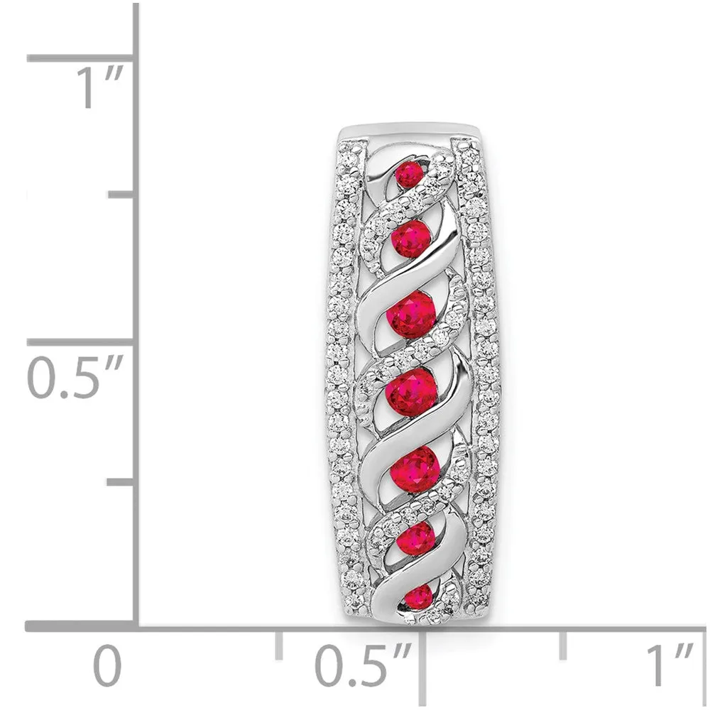 14k White Gold Diamond and .26 Ruby Fancy Chain Slide