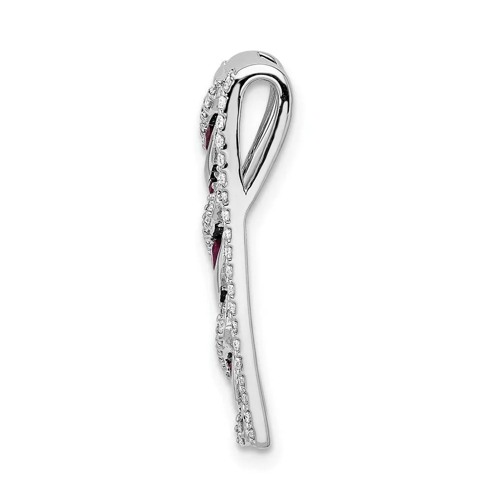 14k White Gold Diamond and .26 Ruby Fancy Chain Slide