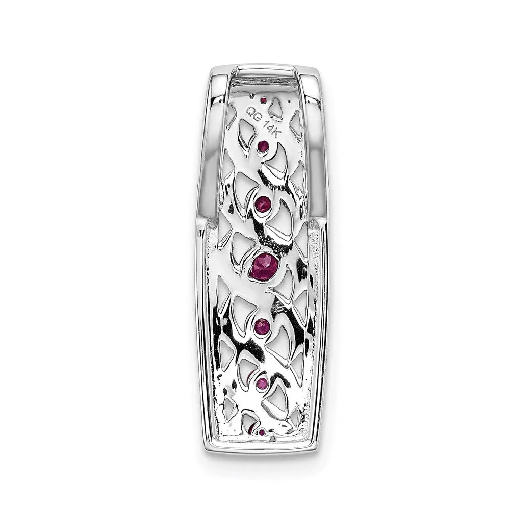 14k White Gold Diamond and .26 Ruby Fancy Chain Slide