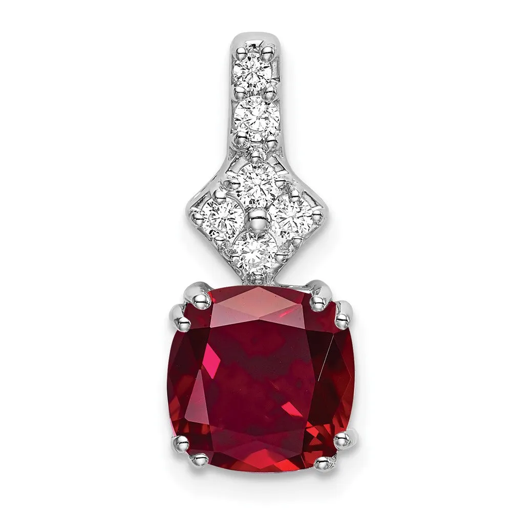 14K White Gold  Lab Grown Diamond & Created Ruby Pendant
