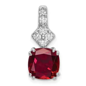 14K White Gold  Lab Grown Diamond & Created Ruby Pendant
