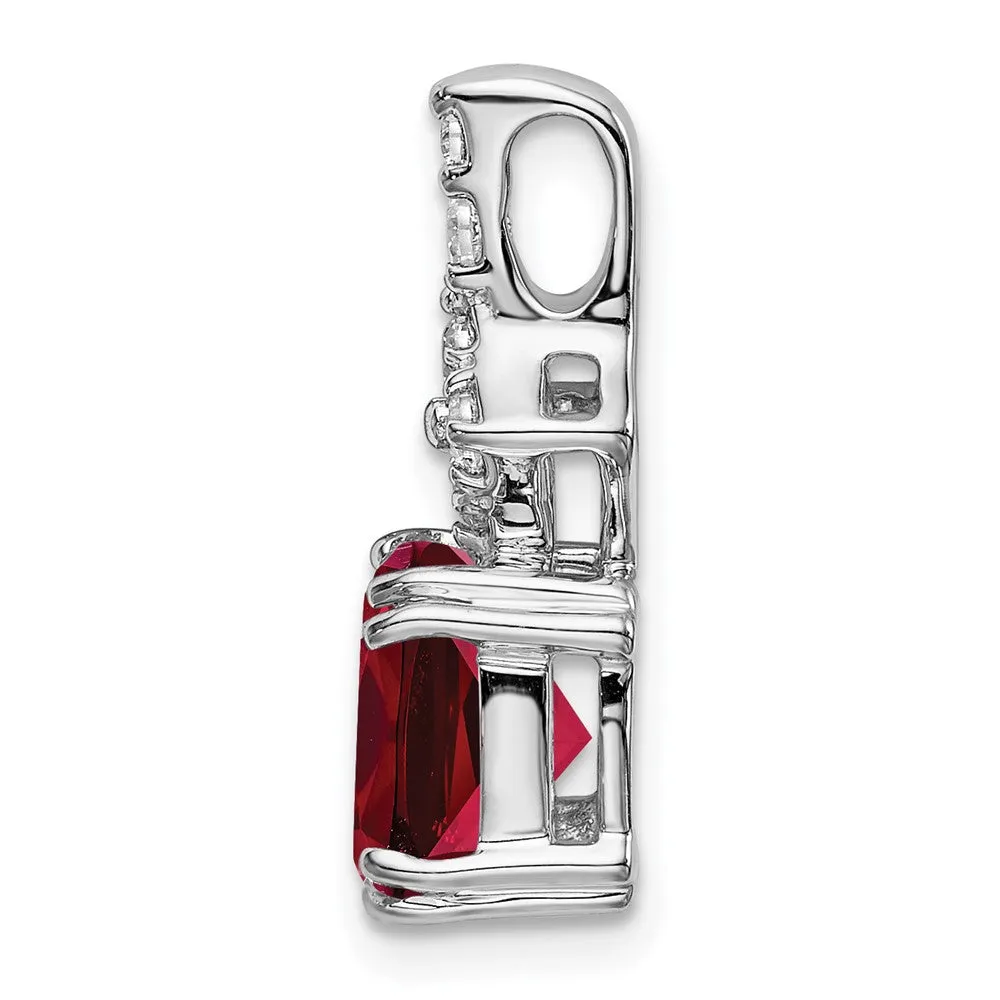 14K White Gold  Lab Grown Diamond & Created Ruby Pendant