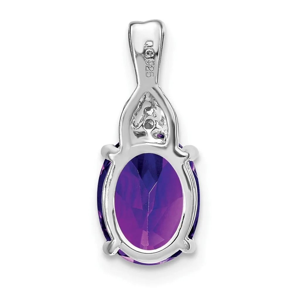 14k White Gold Oval Amethyst and Diamond Pendant
