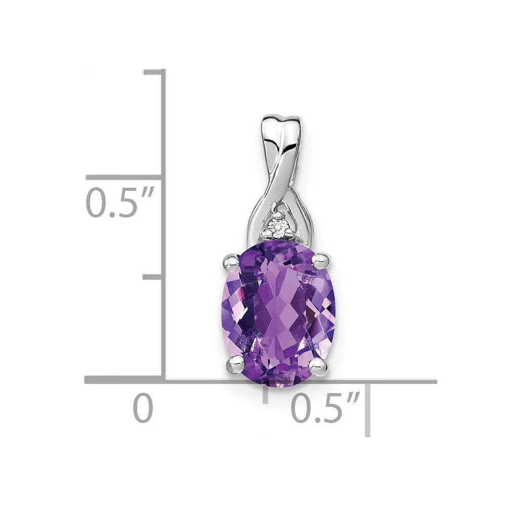 14k White Gold Oval Amethyst and Diamond Pendant