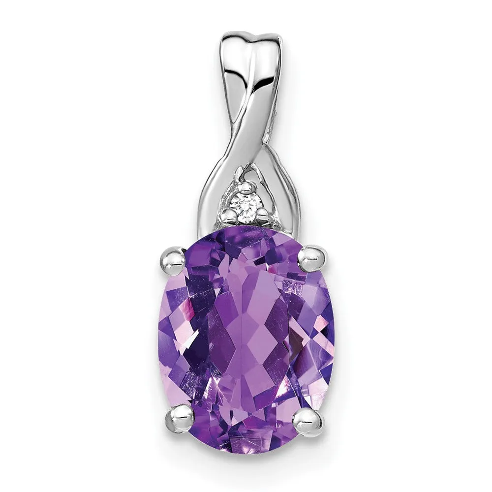 14k White Gold Oval Amethyst and Diamond Pendant