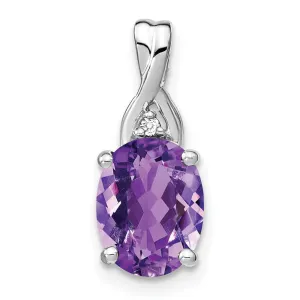 14k White Gold Oval Amethyst and Diamond Pendant