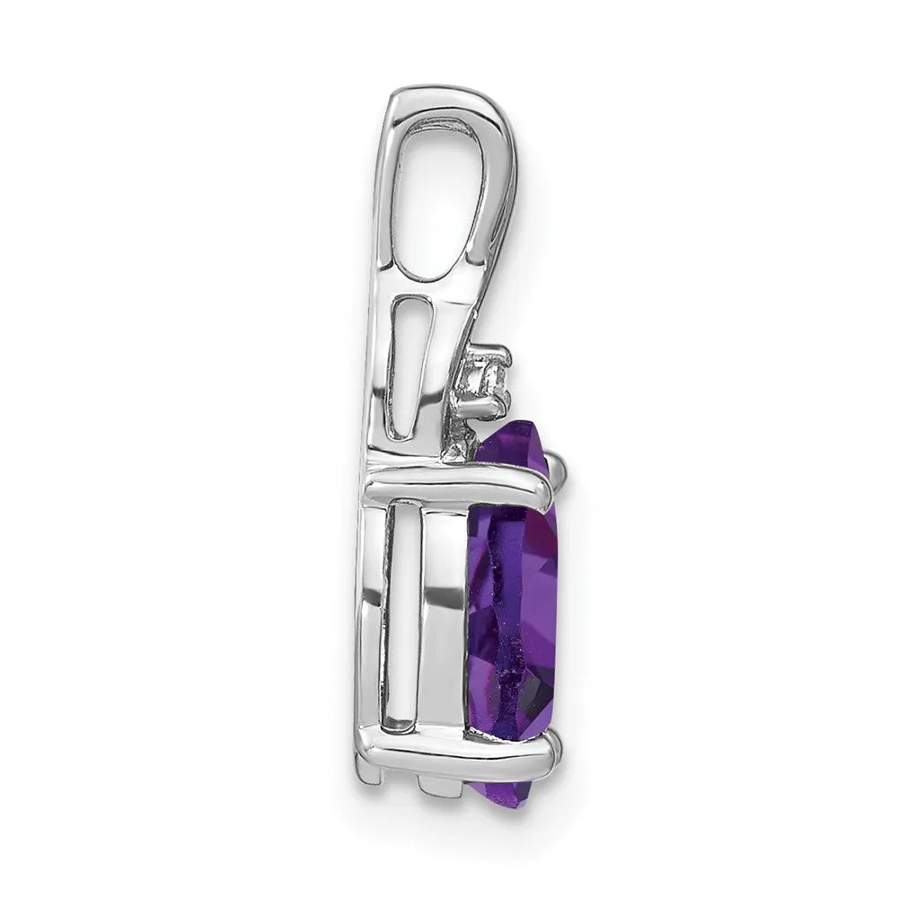 14k White Gold Oval Amethyst and Diamond Pendant