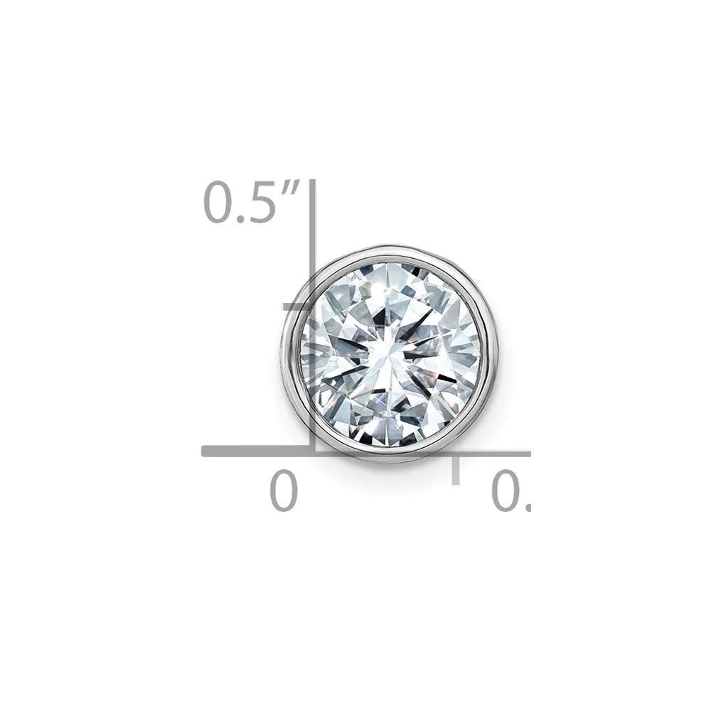 14k White Gold Round Bezel D E F Pure Light Moissanite Chain Slide