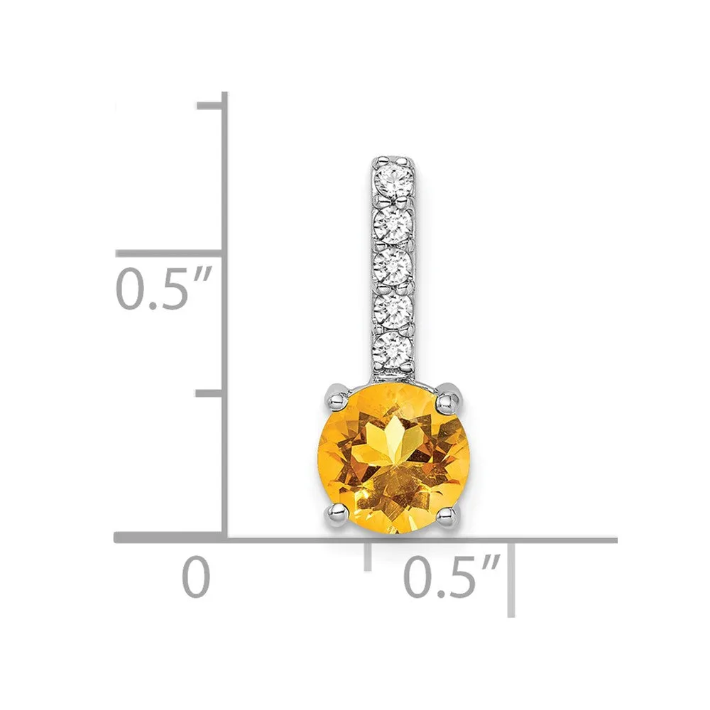 14k White Gold Round Citrine and Diamond Pendant