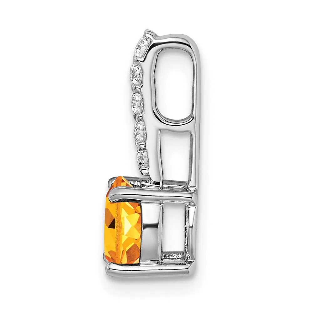 14k White Gold Round Citrine and Diamond Pendant