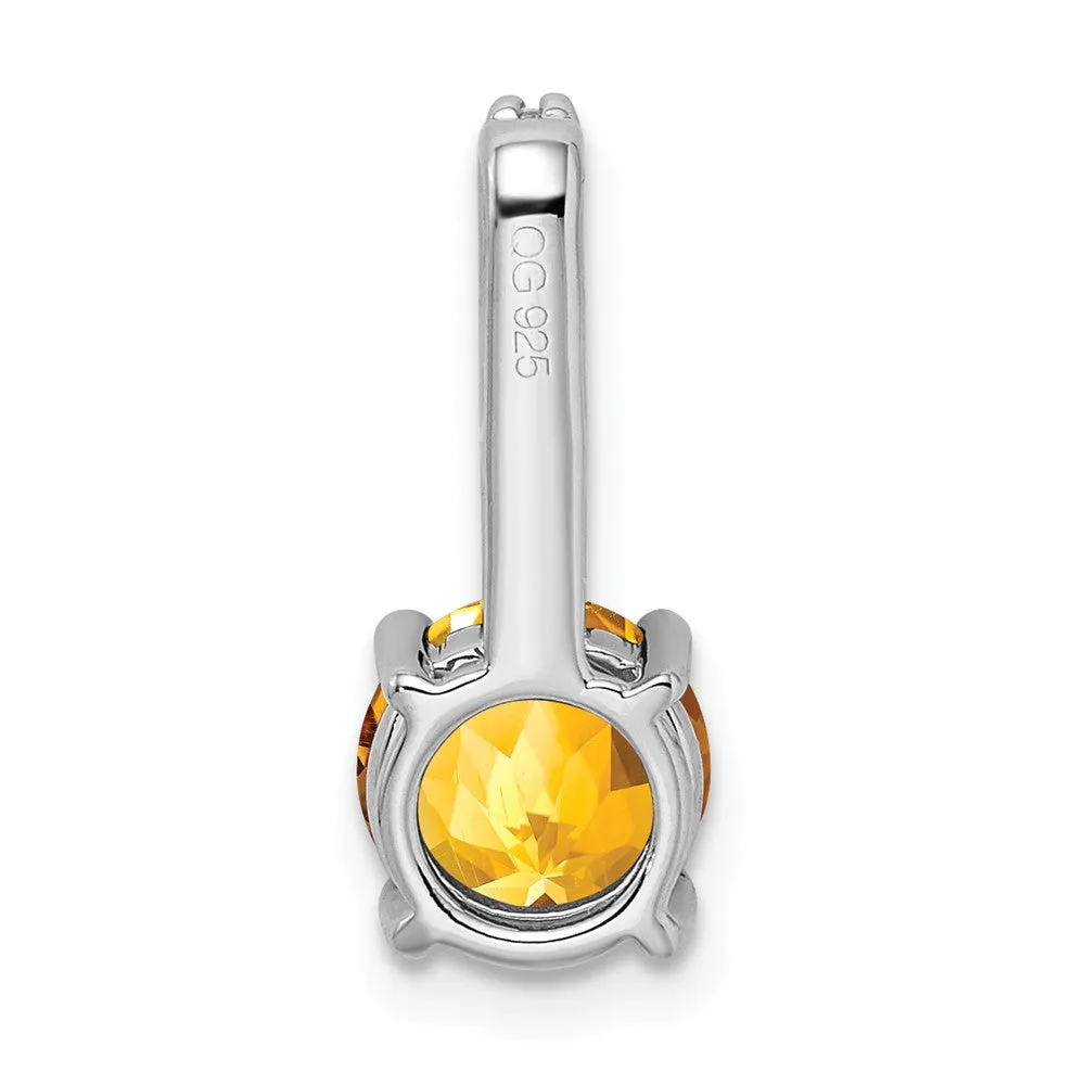 14k White Gold Round Citrine and Diamond Pendant