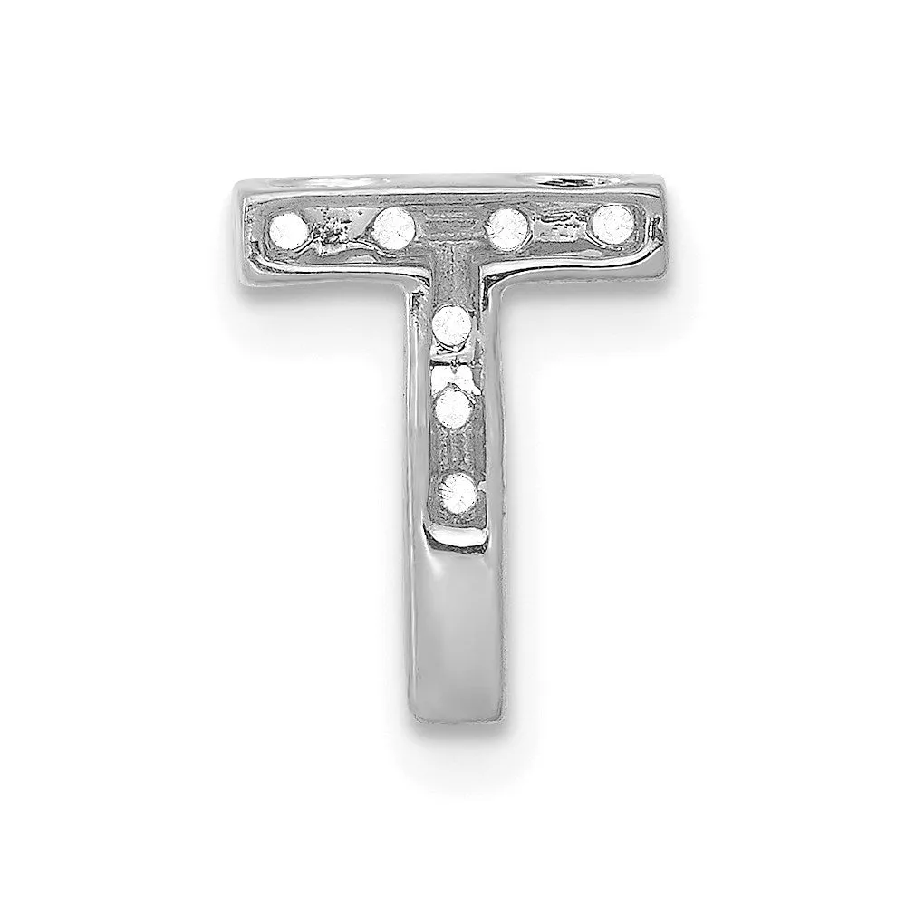 14k White Gold White Gold Diamond Letter T Initial Charm