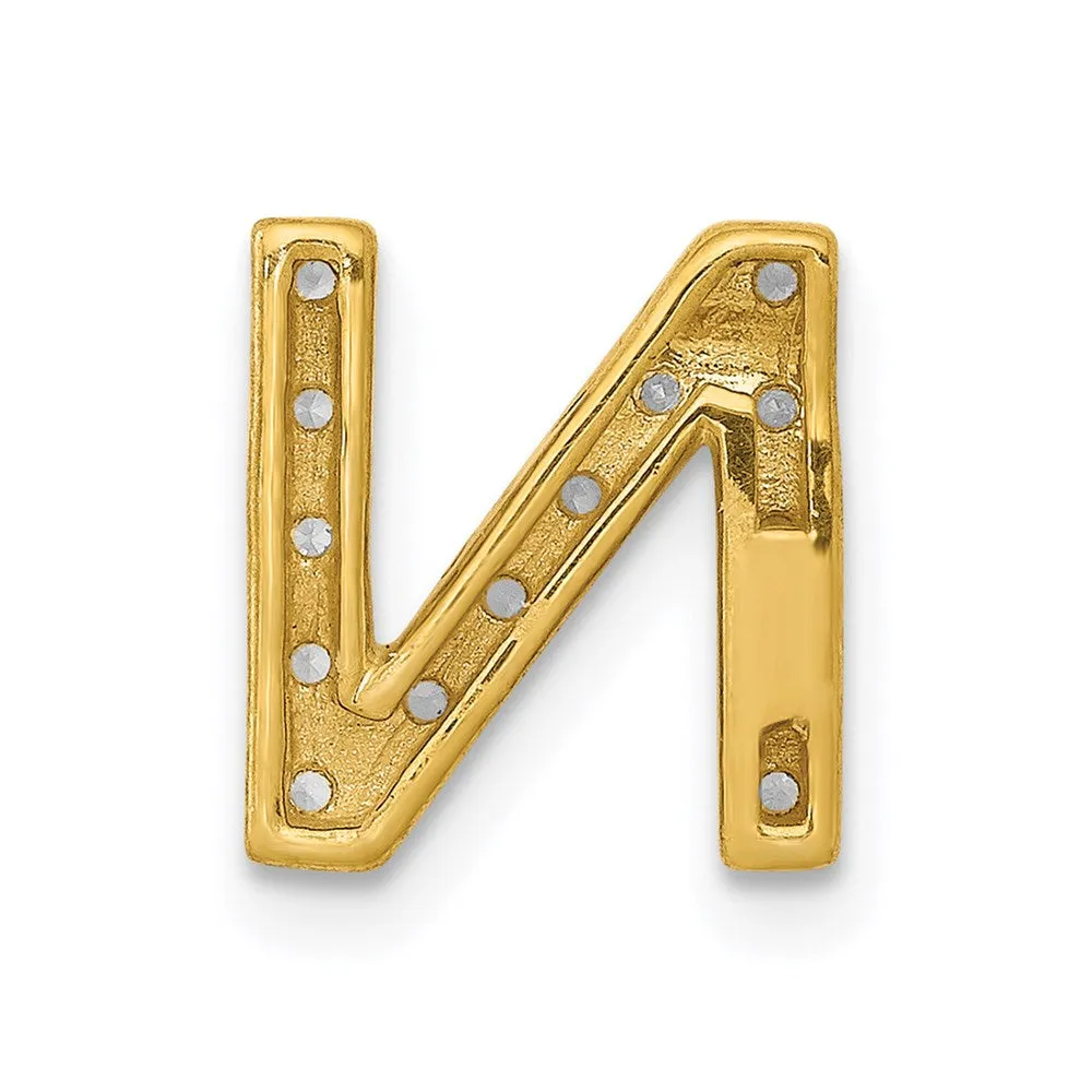 14k Yellow Gold Diamond Letter N Initial Charm
