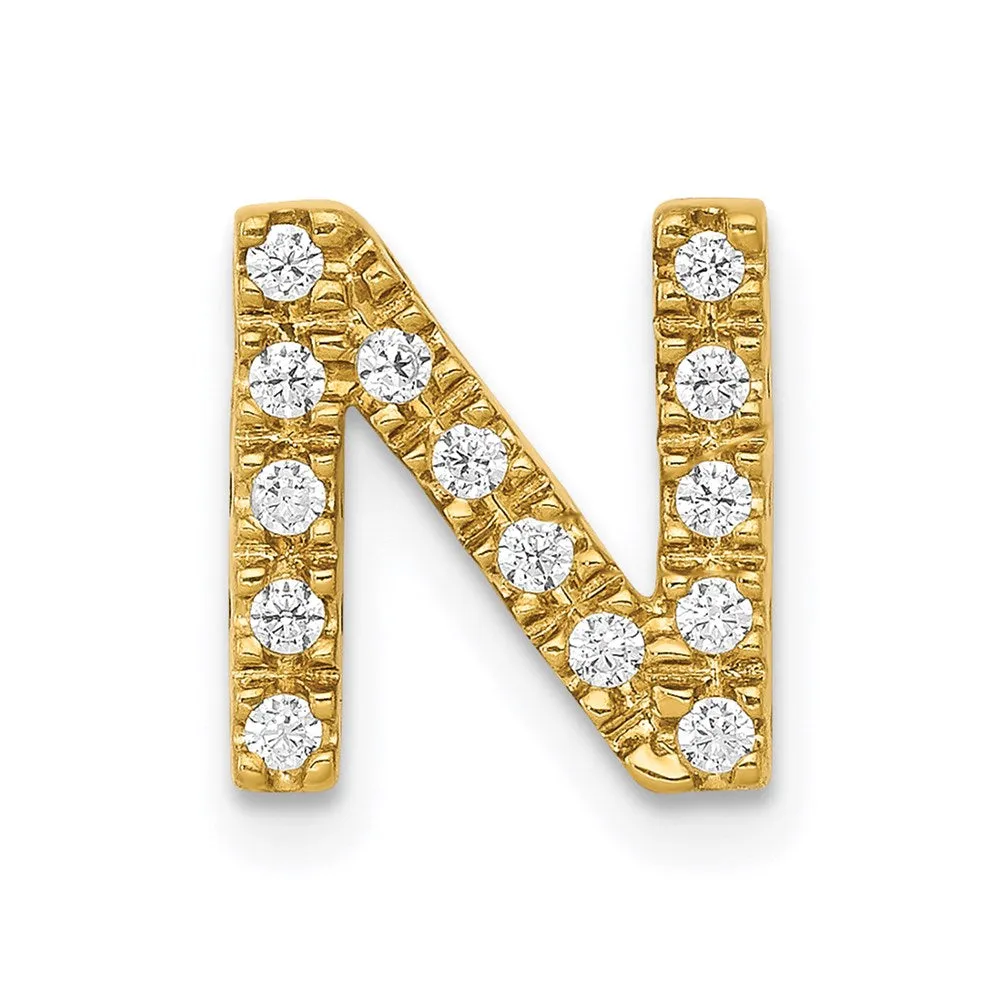 14k Yellow Gold Diamond Letter N Initial Charm