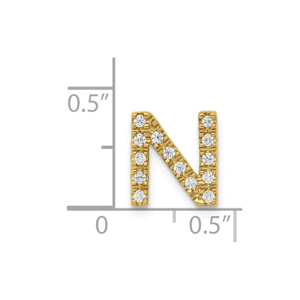 14k Yellow Gold Diamond Letter N Initial Charm