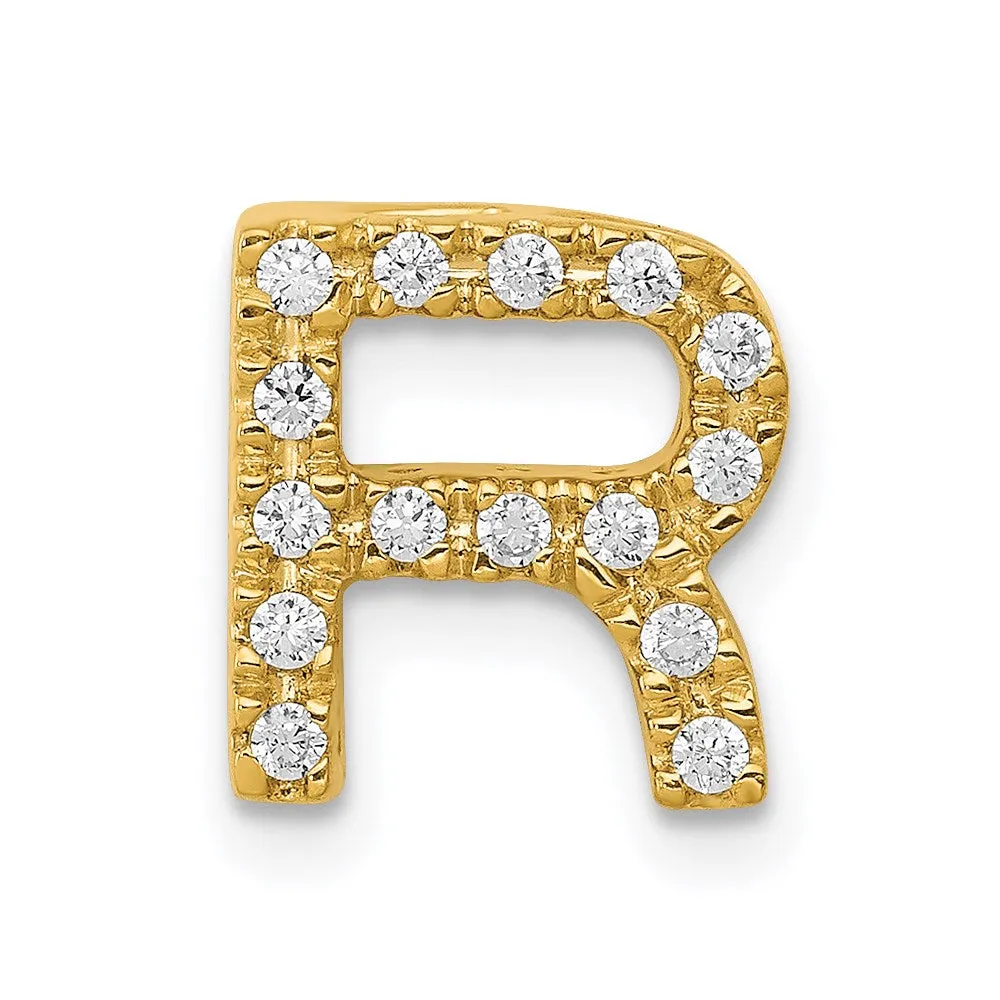 14k Yellow Gold Diamond Letter R Initial Charm