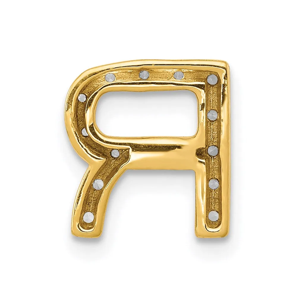 14k Yellow Gold Diamond Letter R Initial Charm