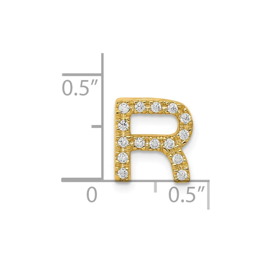 14k Yellow Gold Diamond Letter R Initial Charm