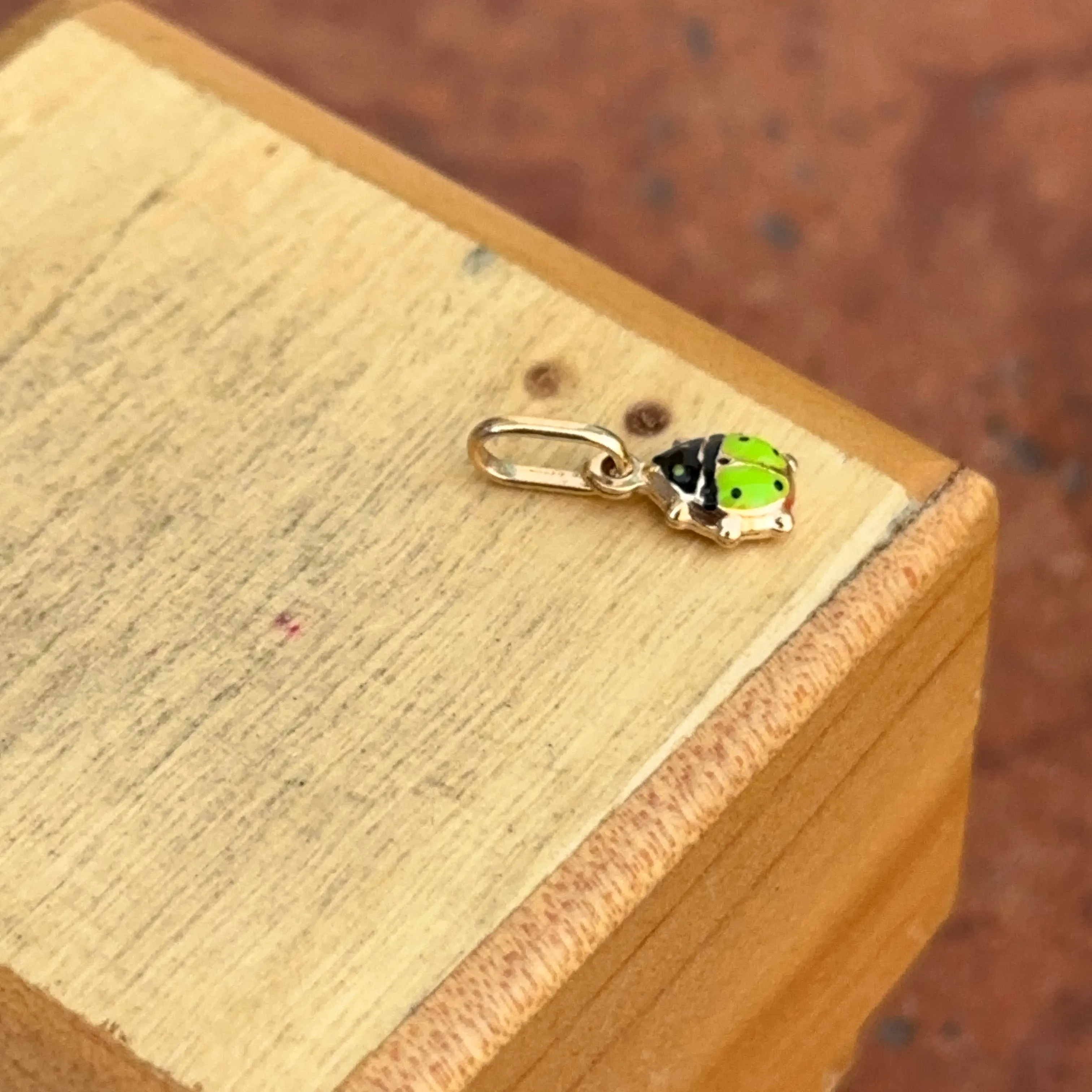 14KT Yellow Gold Mini Lime Green Ladybug Pendant Charm 5mm
