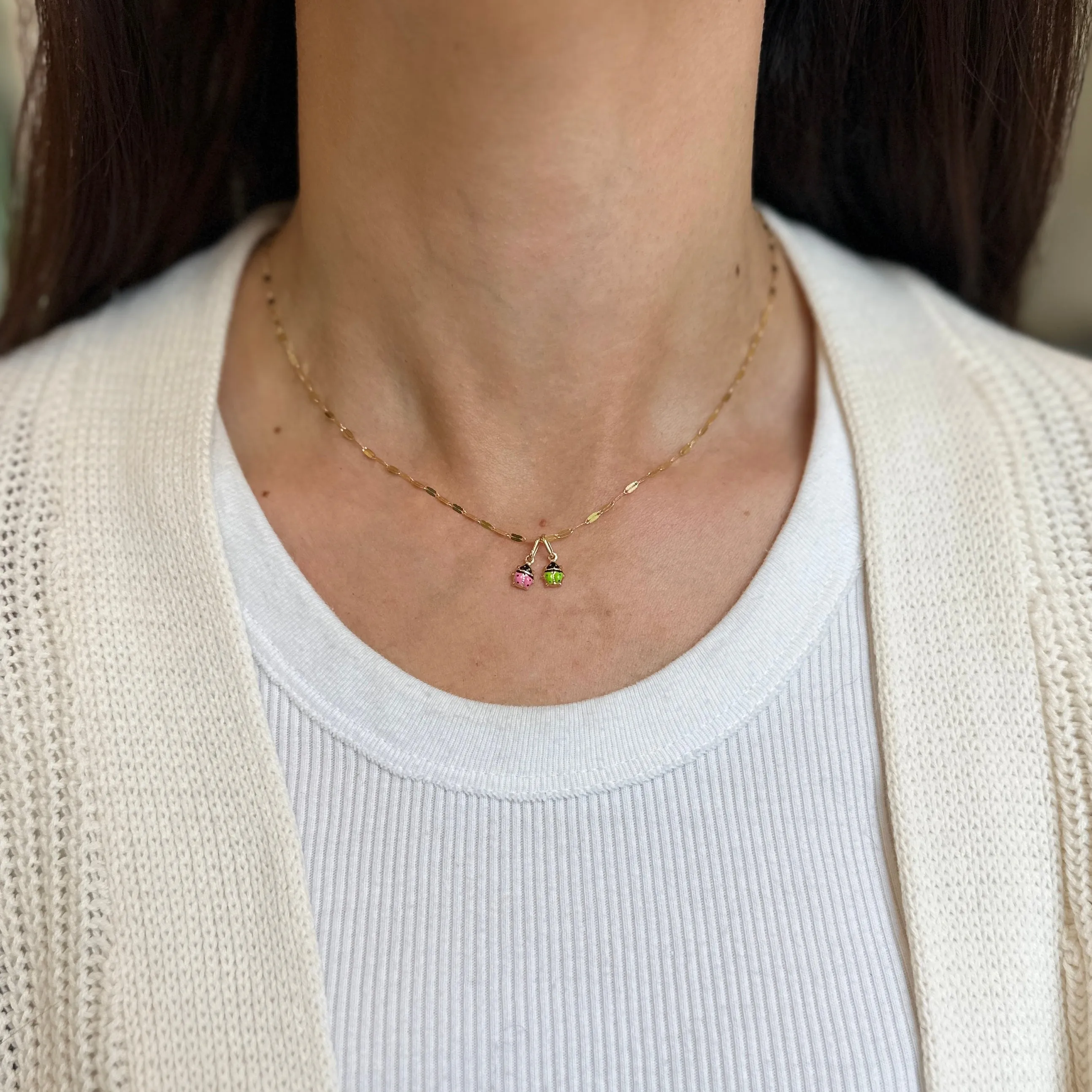 14KT Yellow Gold Mini Lime Green Ladybug Pendant Charm 5mm