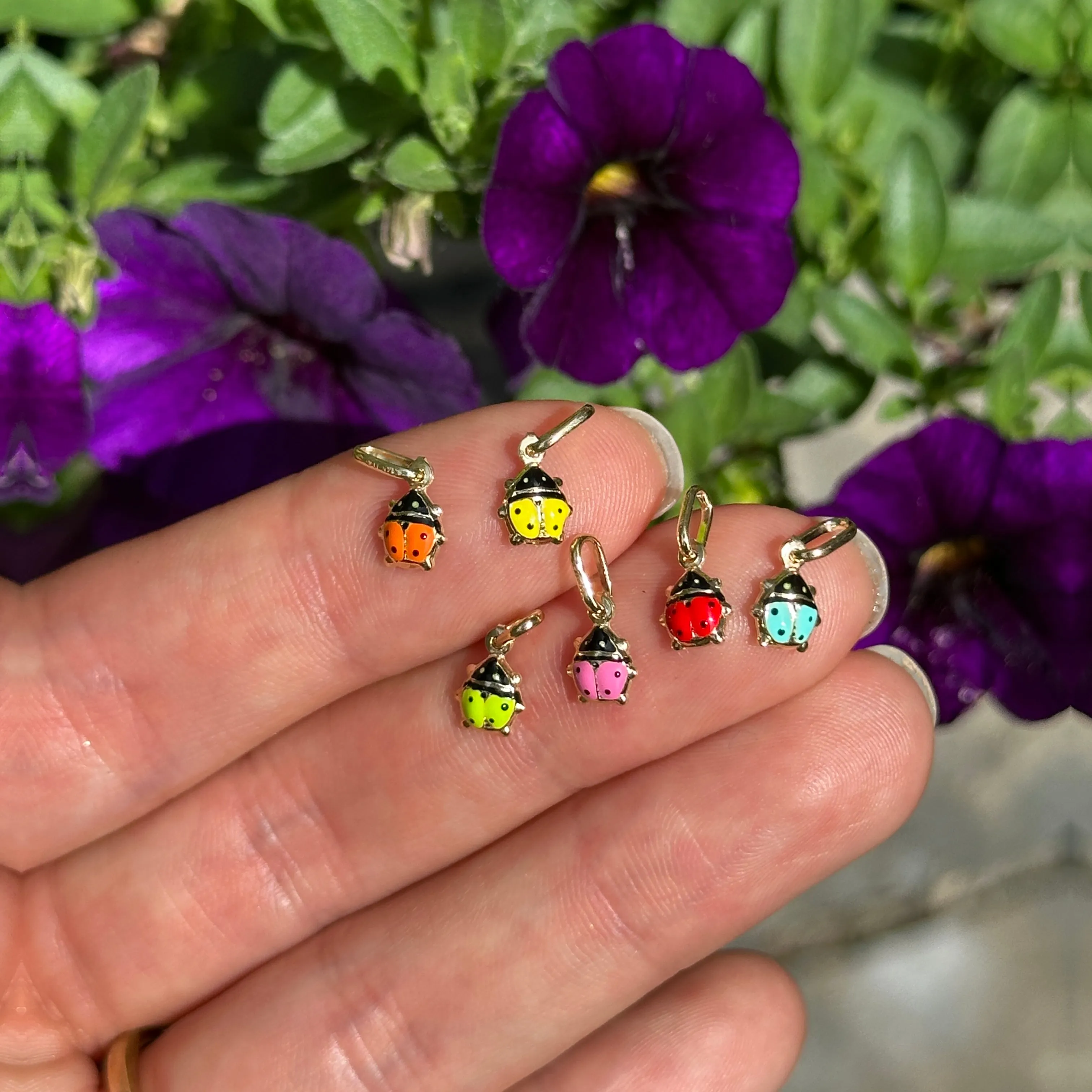 14KT Yellow Gold Mini Lime Green Ladybug Pendant Charm 5mm