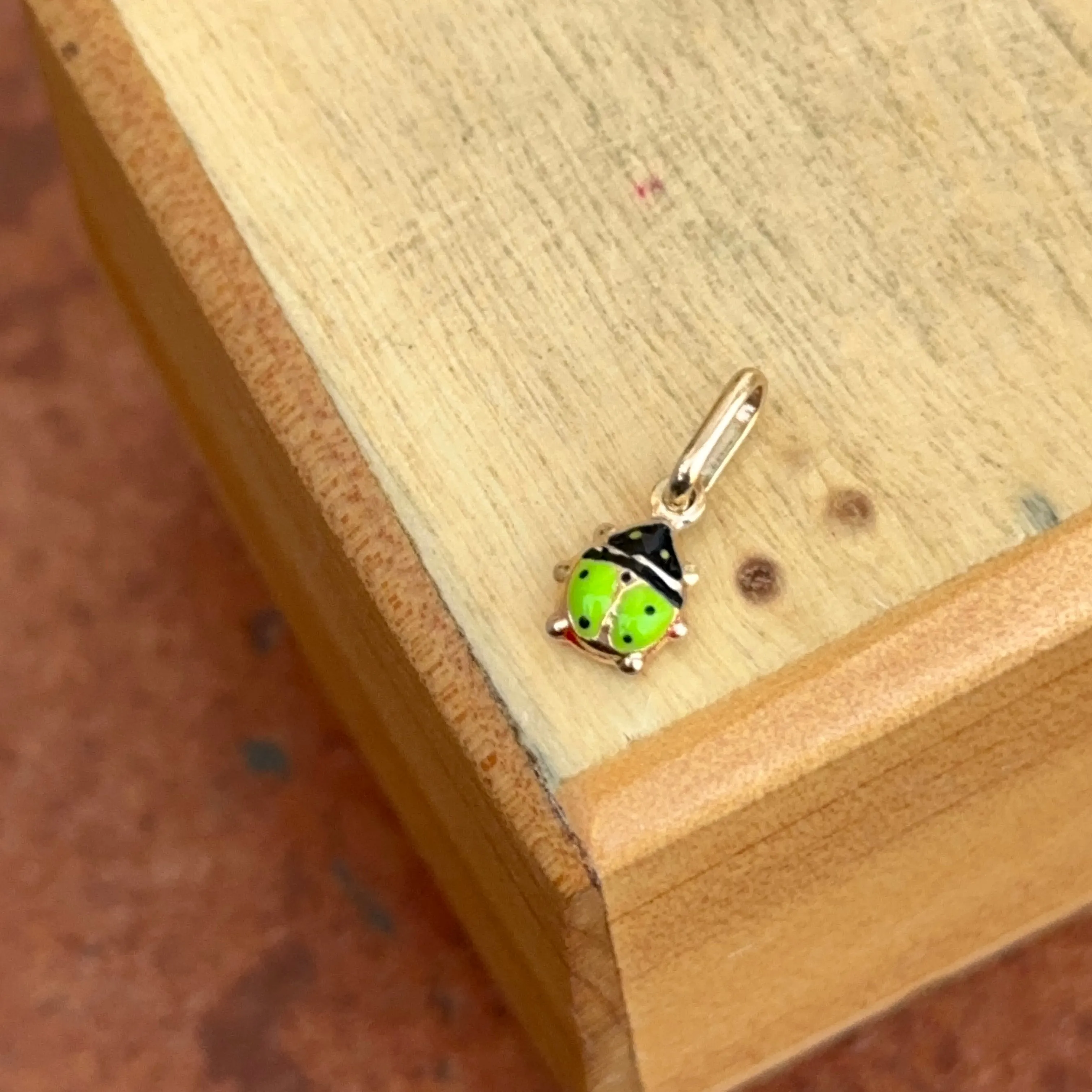 14KT Yellow Gold Mini Lime Green Ladybug Pendant Charm 5mm