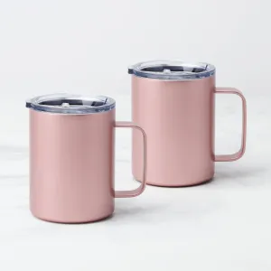 16 Oz Insulated Coffee Mugs, Set of 2, Pink