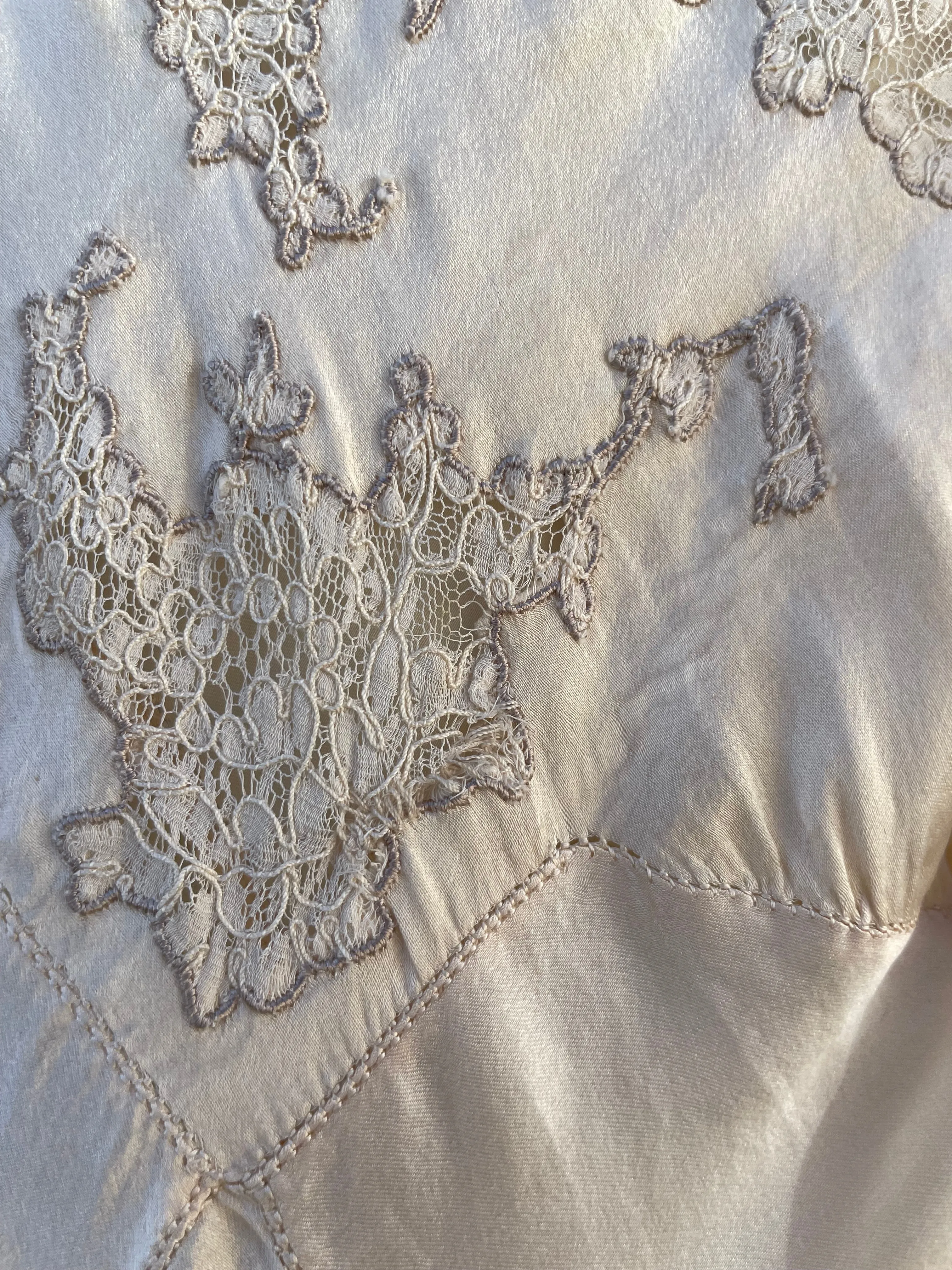 1930s Inset Lace Bias Cut Silk Cap Sleeve Slip Dress