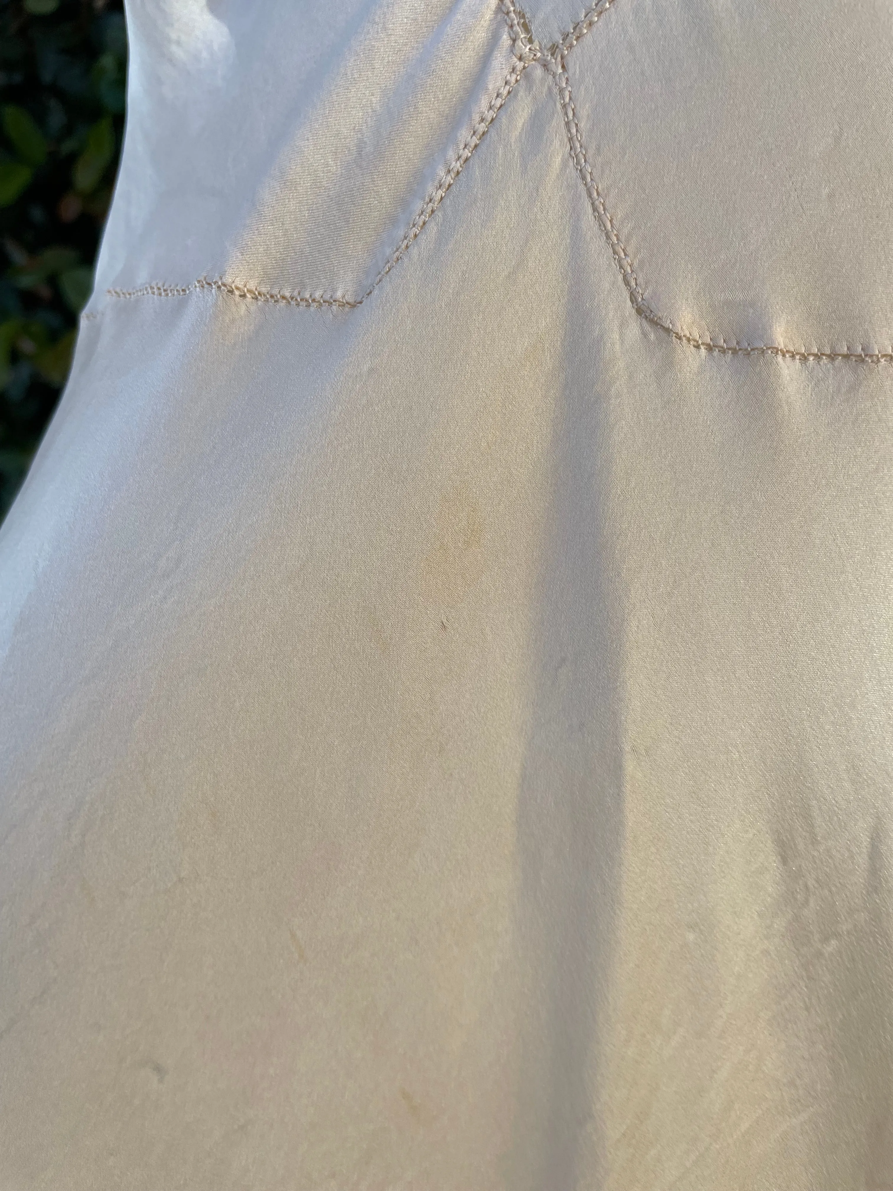 1930s Inset Lace Bias Cut Silk Cap Sleeve Slip Dress