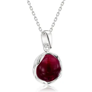 925 Sterling Silver Round Red Garnet 12mm Pendant