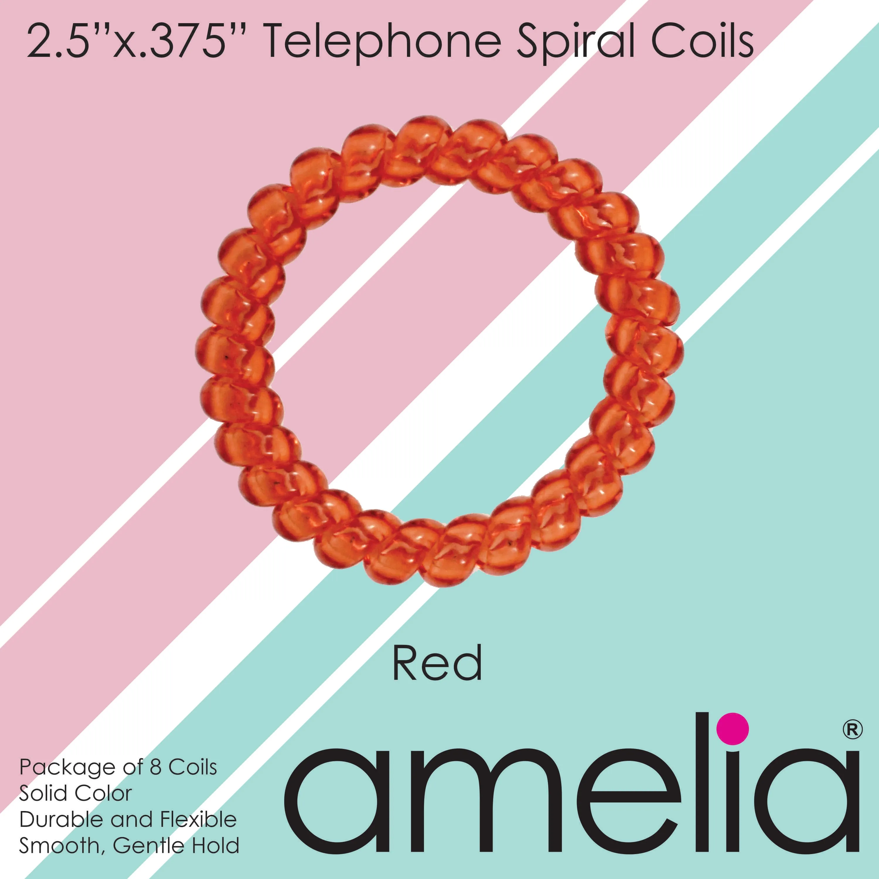 Amelia Beauty Products 8 Large Smooth Elastic Hair Coils, 2. 5in Diameter Thick Spiral Hair Ties, Gentle on Hair, Strong Hold and Minimizes Dents and Creases, Red