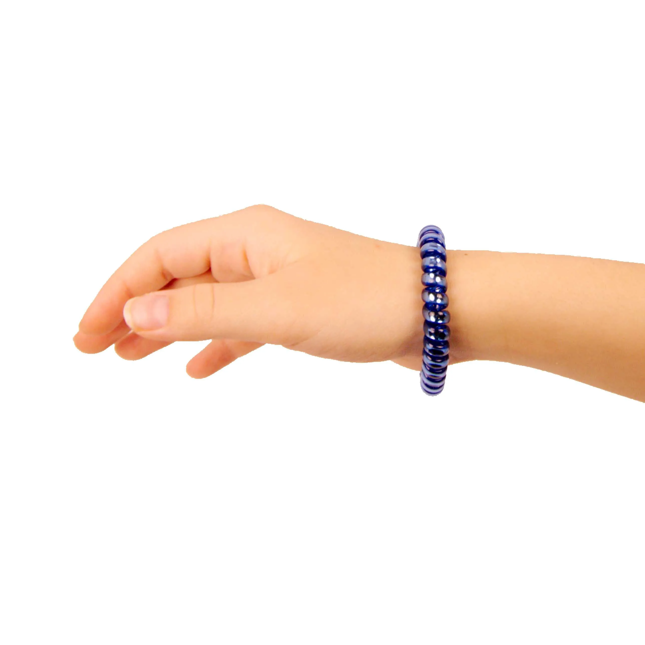 Amelia Beauty Products 8 Large Smooth Shiny Center Elastic Hair Coils, 2. 5in Diameter Thick Spiral Hair Ties, Gentle on Hair, Strong Hold and Minimizes Dents and Creases, Blue