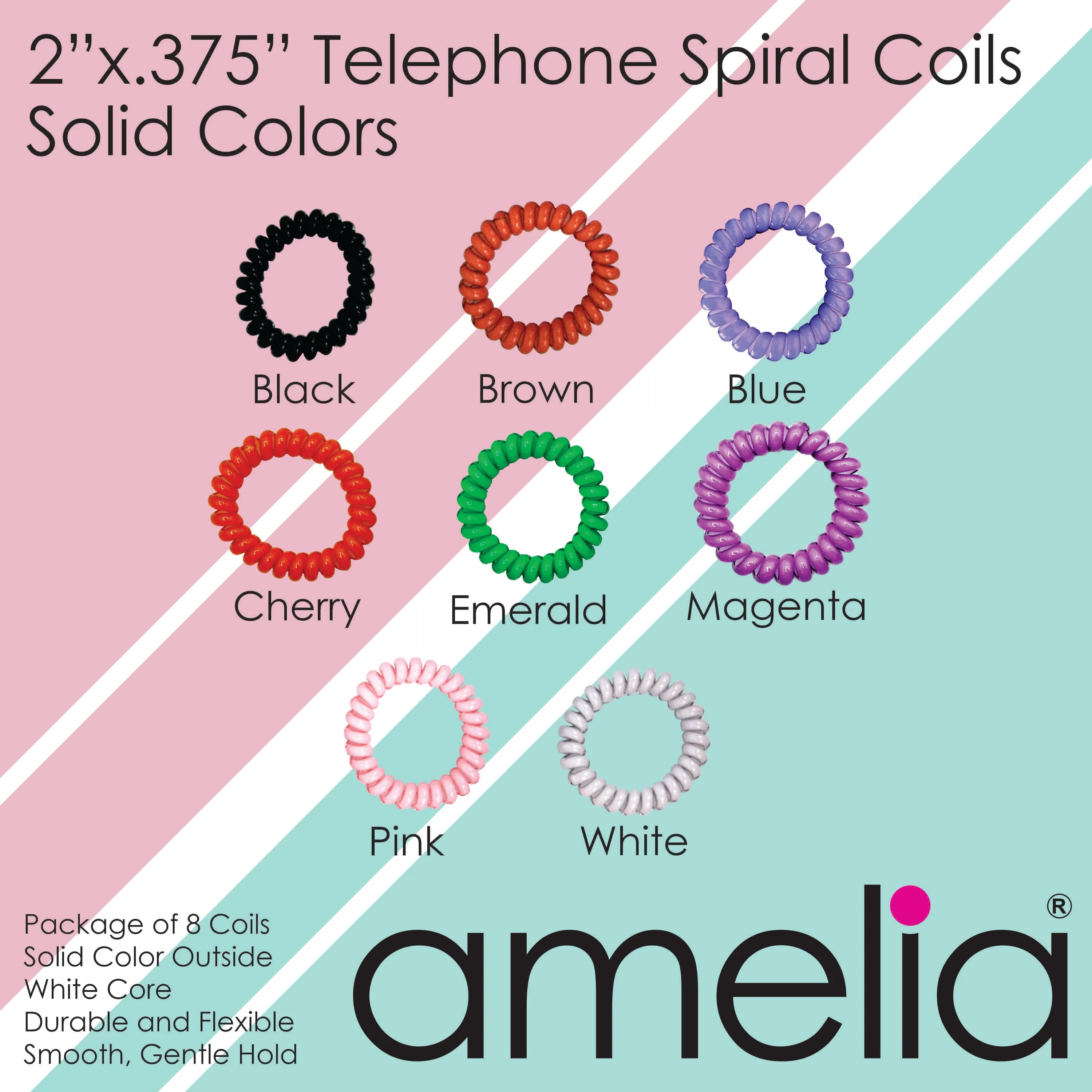 Amelia Beauty Products 8 Medium Elastic Hair Coils, 2.0in Diameter Thick Spiral Hair Ties, Gentle on Hair, Strong Hold and Minimizes Dents and Creases, Magenta