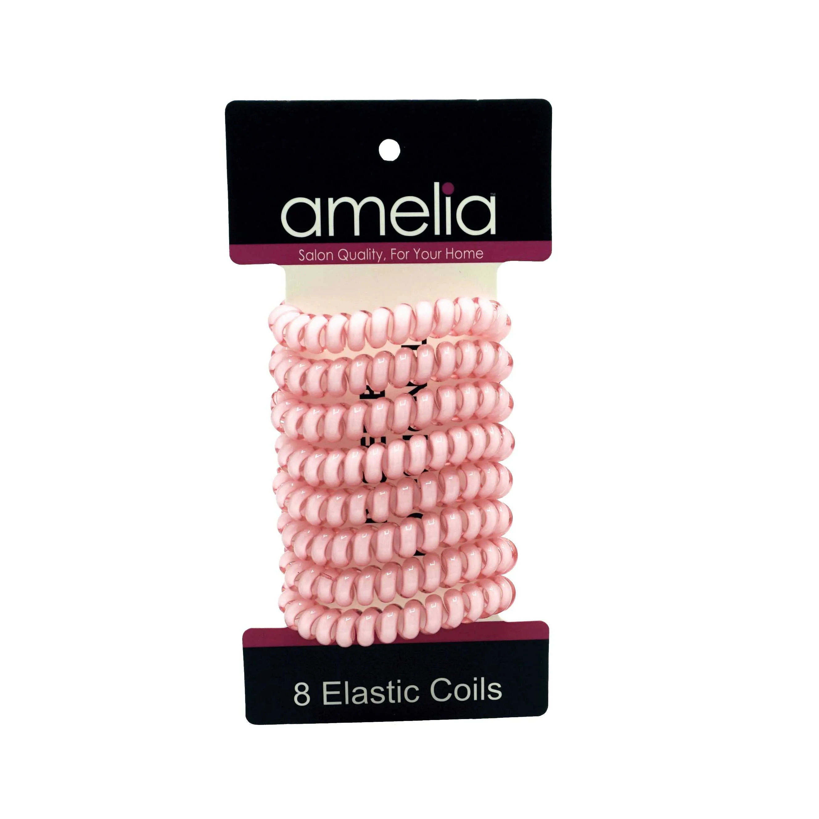 Amelia Beauty Products 8 Medium Elastic Hair Coils, 2.0in Diameter Thick Spiral Hair Ties, Gentle on Hair, Strong Hold and Minimizes Dents and Creases, Pink