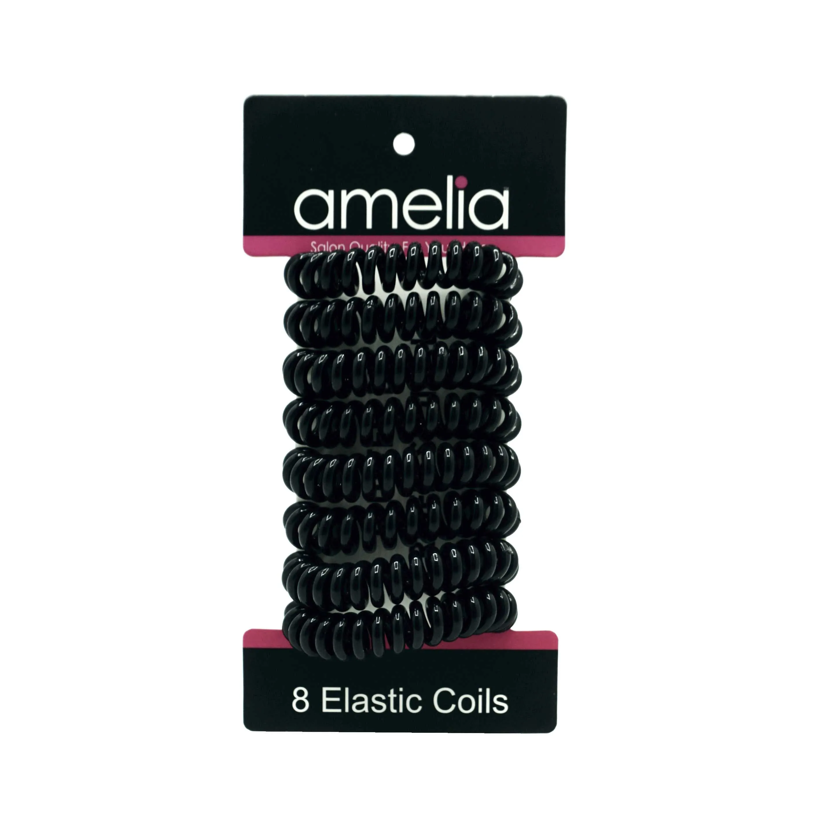 Amelia Beauty Products 8 Small Elastic Hair Coils, 1.5in Diameter Thick Spiral Hair Ties, Gentle on Hair, Strong Hold and Minimizes Dents and Creases, Black