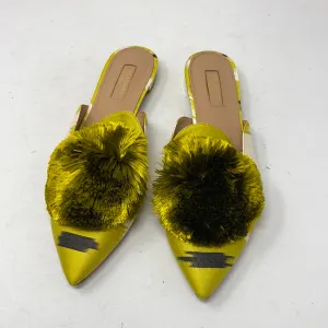 Aquazzura Green and Ivory Fabric Mule with Oversized Powder Puff
