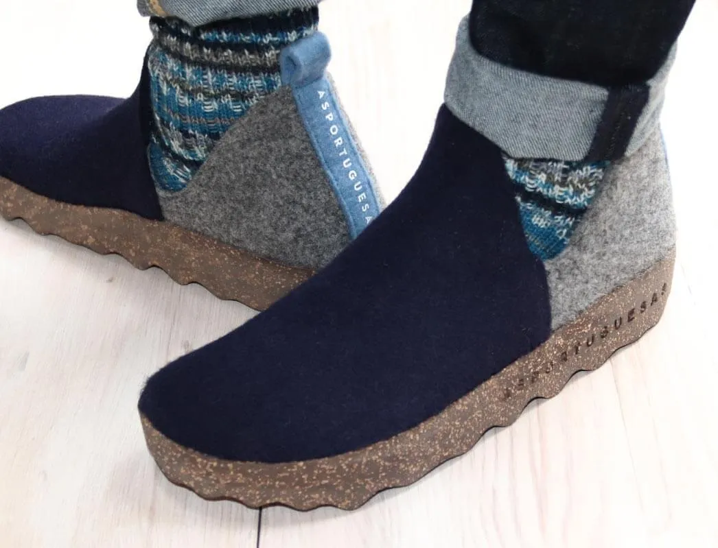 ASPORTUGUESAS Felt Slipper | City, Navy/Concrete