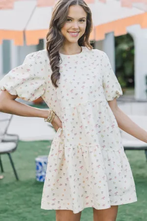 Best Case Ecru Bow Printed Dress
