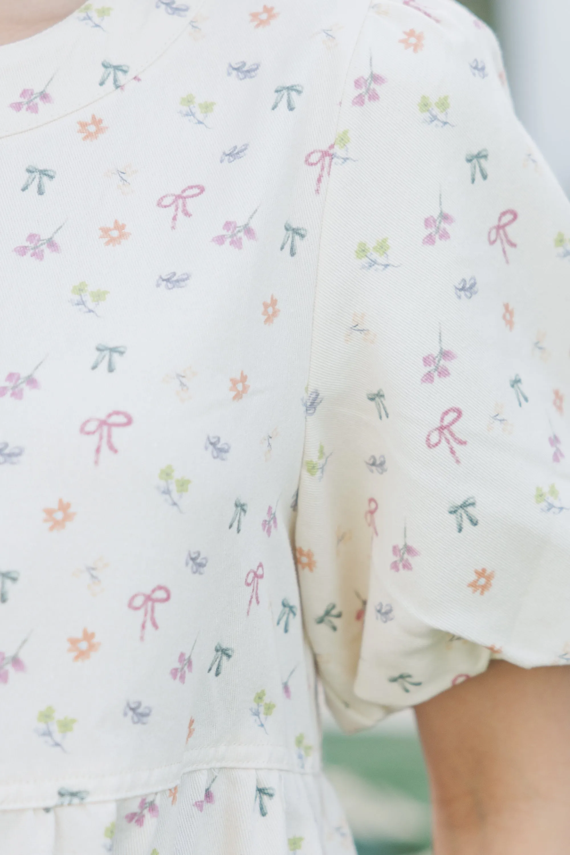 Best Case Ecru Bow Printed Dress