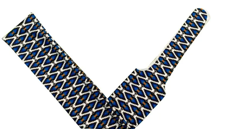 Blue and Sand Aztec Lycra printed slip-on tail bag.